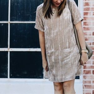 Anthropologie Velvet Beige Shift Dress M